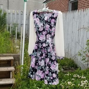 Cabbage Rose Sweetheart Fit Flare Dress Scalloped